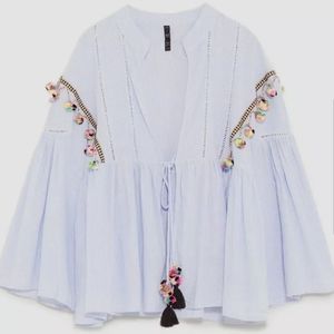 Zara Trf Stripes Top with Pom Pom